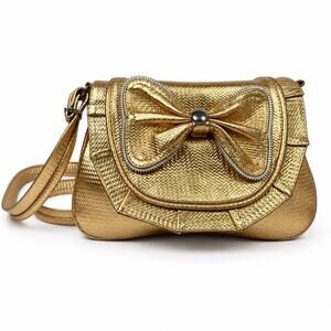Brighton Metallic Gold Woven Bow Crossbody Shoulder Bag Leather Womens Purse